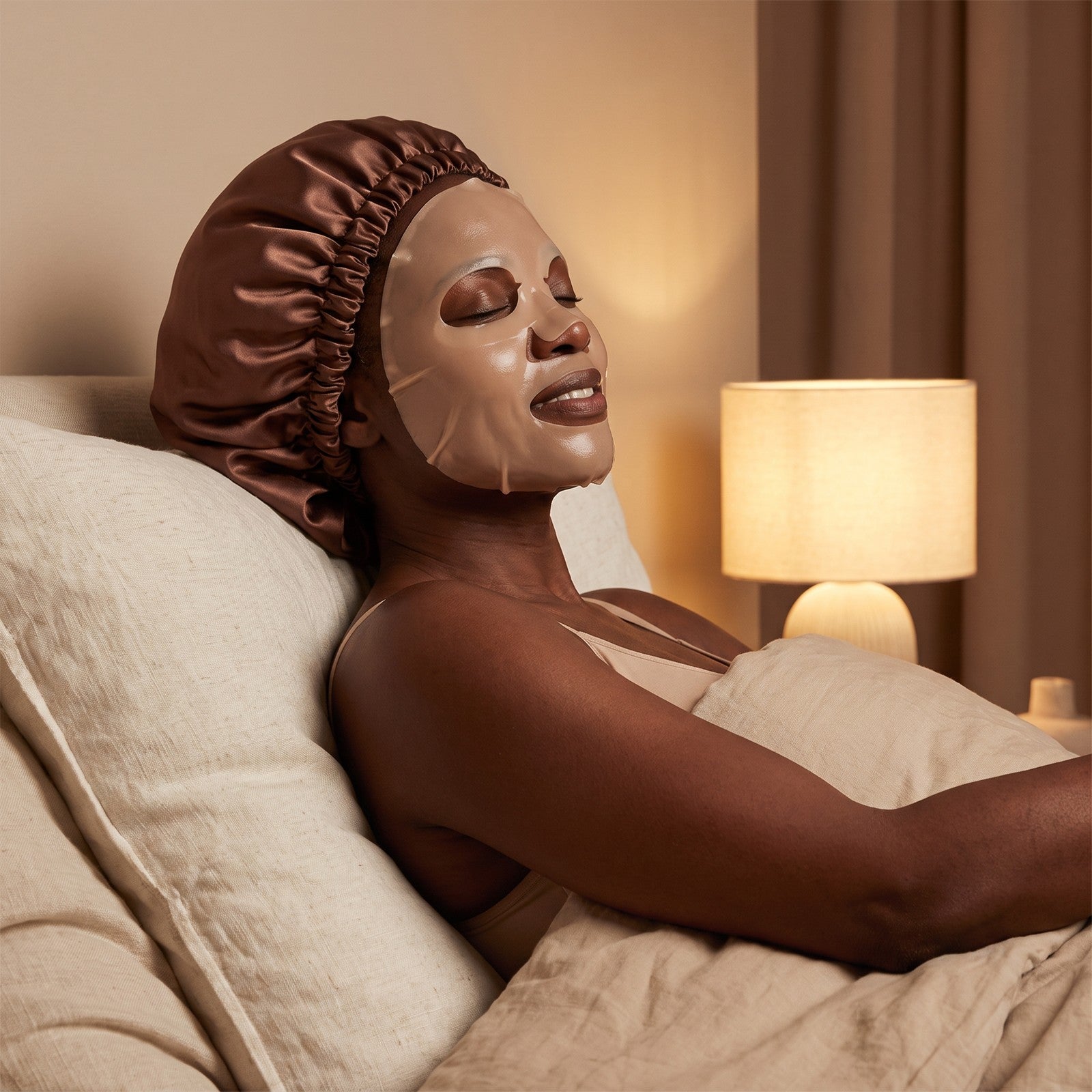 Woman using night mask